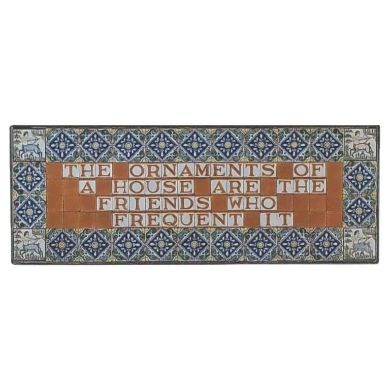 Vintage Wrought Iron Tile Top Sofa Table, Saying by Ralph Waldo Emerson, 20thC (1 of 16)