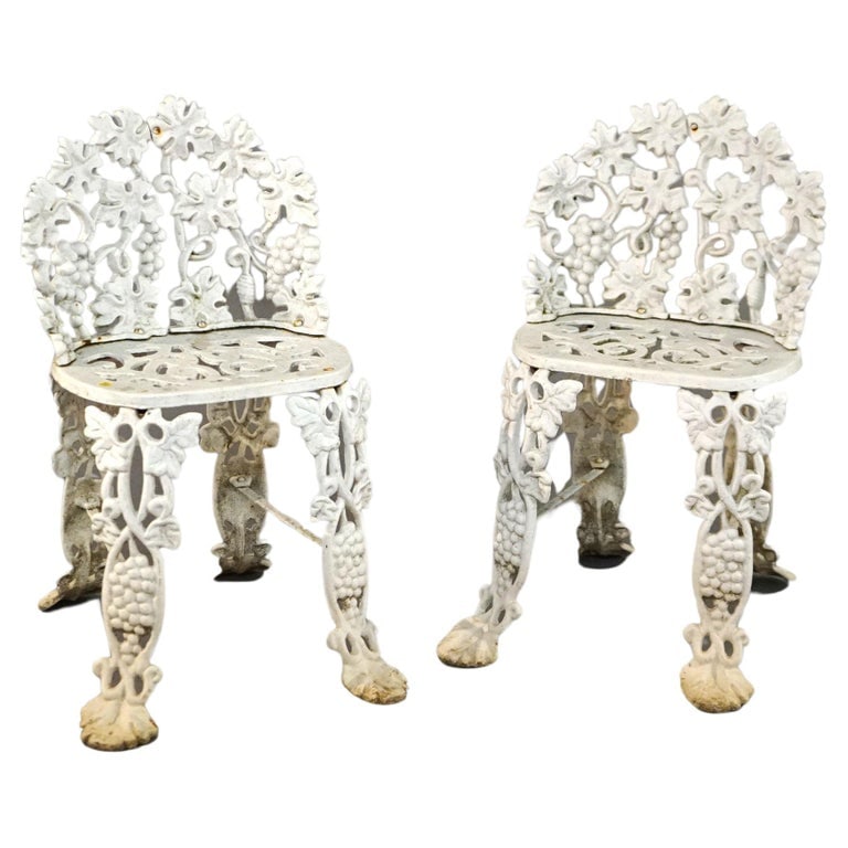 Vintage Painted Cast Iron Grape & Leaf Garden Seats with Stylized Paw Feet C1940 (1 of 9)