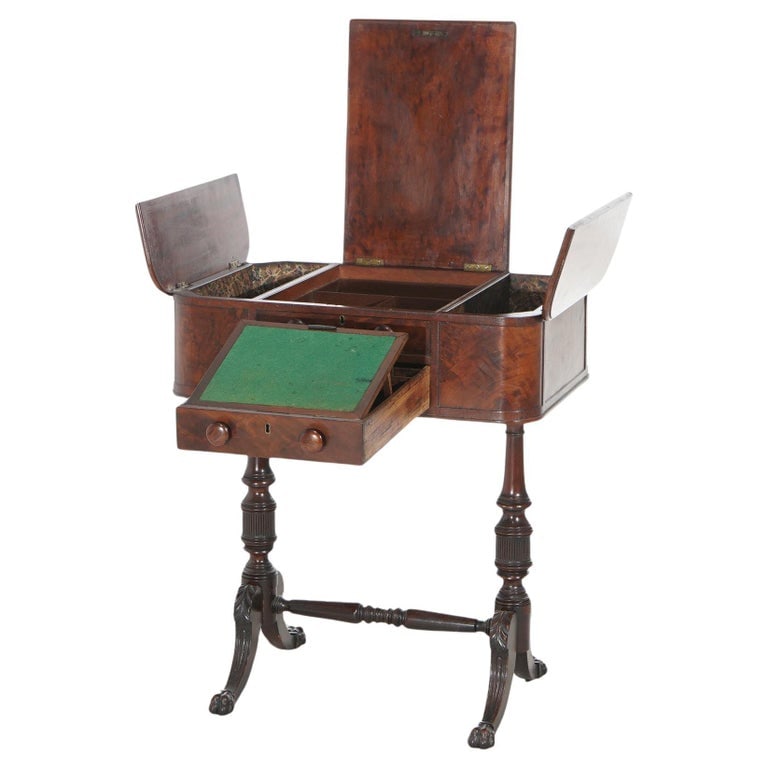 Antique George III Flame Mahogany And Carved Mahogany Work/Sewing Table C1820 (1 of 10)