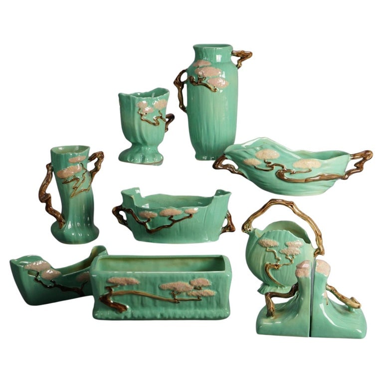 9 Pieces Of Roseville Art Pottery (Aqua Glaze) Mid 20thC (1 of 16)