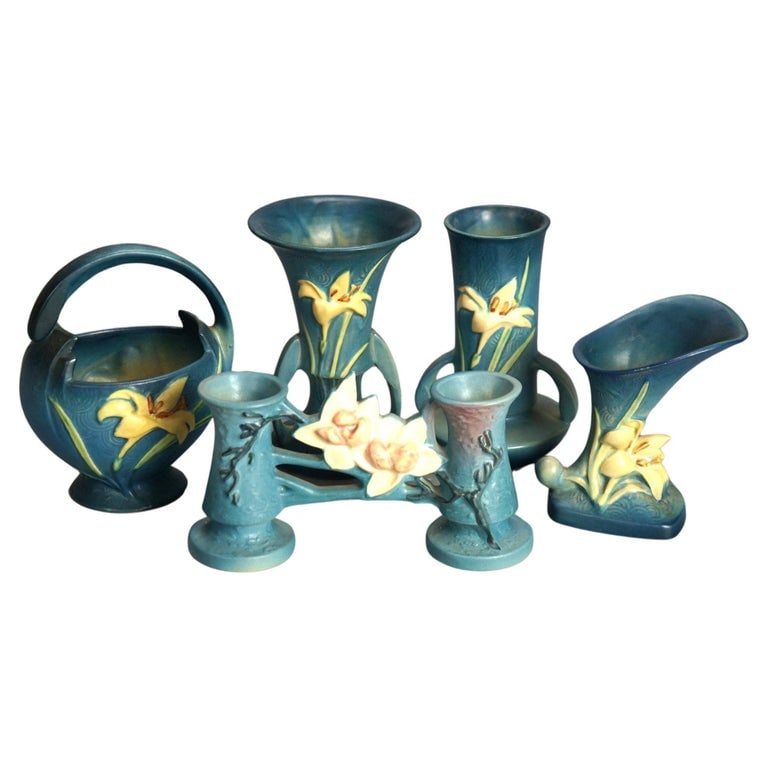 Five Pieces of Roseville Art Pottery, Zephyr Lily in Blue,  20thC (1 of 8)