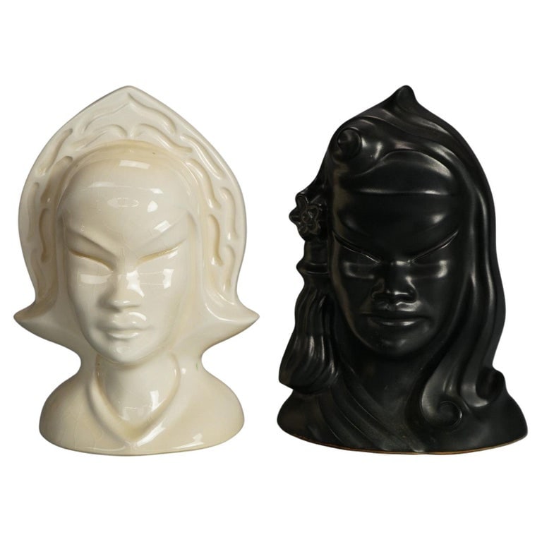 Two Art Deo Roseville Burmese Art Pottery Figural Candleholders, c1950 (1 of 5)