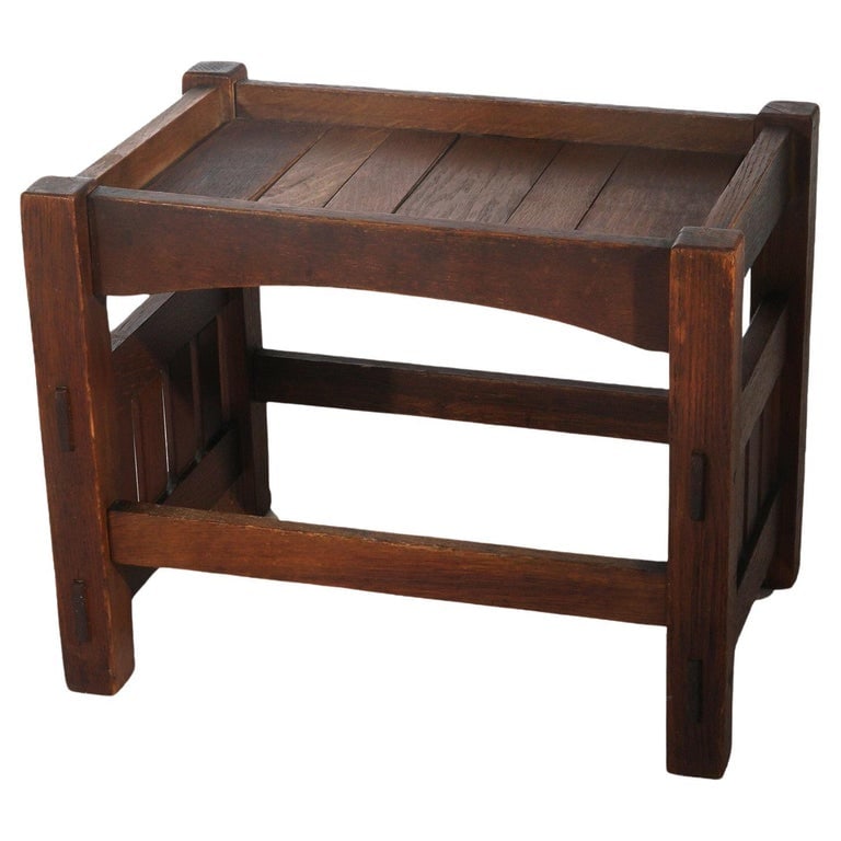 Antique Harden Arts & Crafts Oak Footstool with Slat Top & Sides C1910 (1 of 11)