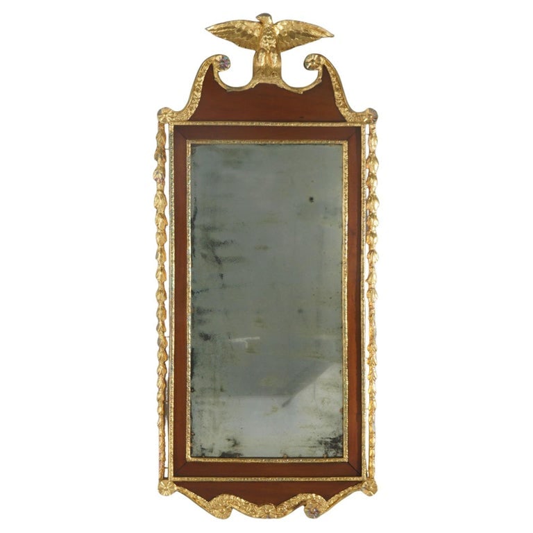 Large 57" Antique Federal Parcel Gilt Mahogany Wall Mirror with Eagle Crest 19thC (1 of 10)