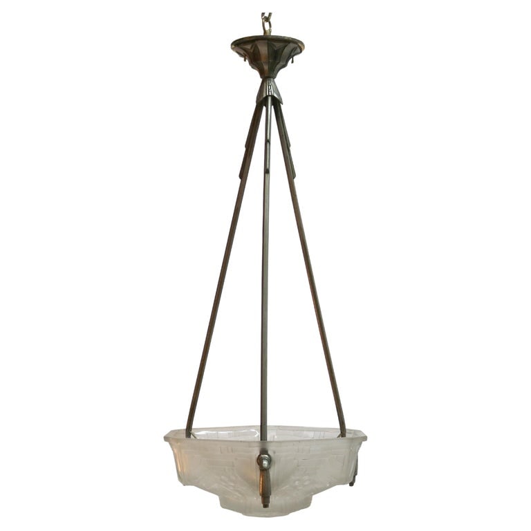 Antique Art Deco Lalique School Opalescent Glass Pendant Hanging Light C1930 (1 of 8)