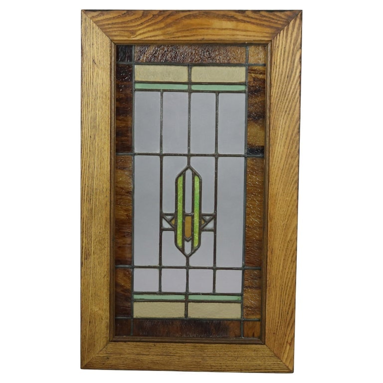 Antique Frank Lloyd Style Arts & Crafts Prairie Style Stained Glass Window C1920 (1 of 12)