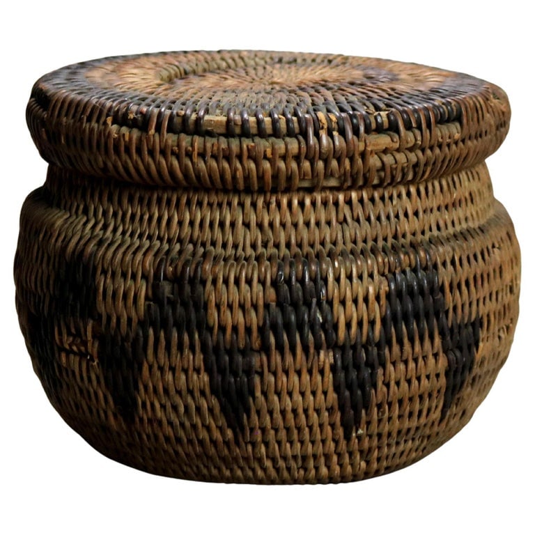 Antique Native American Indian Southwest Navajo Woven Reed Lidded Basket C1920 (1 of 6)