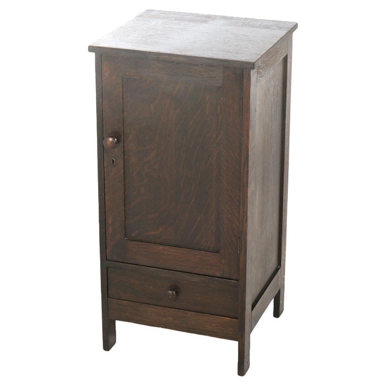 Antique Stickley School Arts & Crafts Oak Single Door & Drawer Cellarette c1910 (1 of 10)