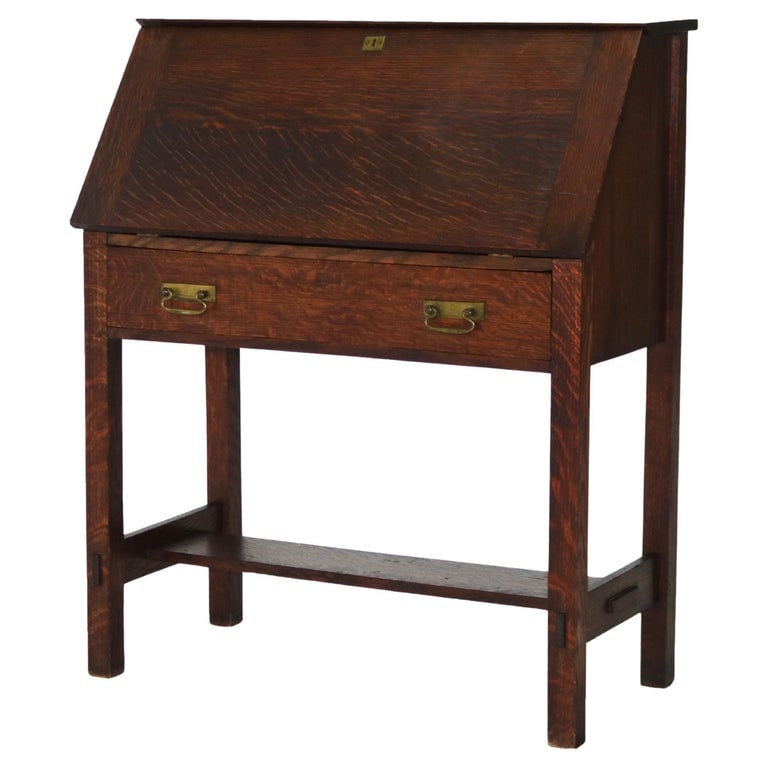 Antique Stickley School Arts & Crafts Mission Oak Drop Front Desk C1910 (1 of 17)