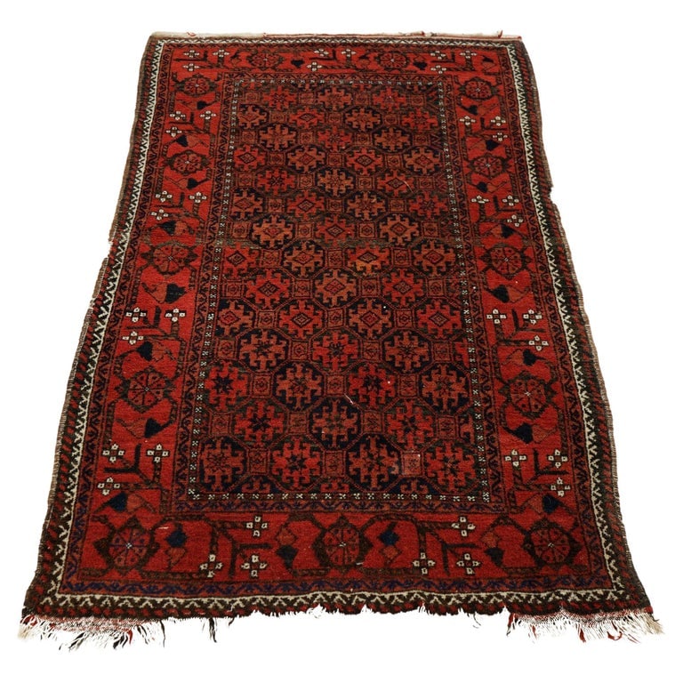 Antique Persian Baluch Nomadic Tribal 68"x38" Wool Rug, C1920 (1 of 8)