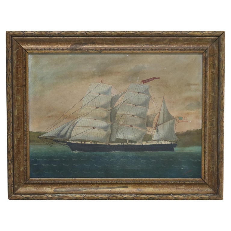 Antique Oil on Canvas Seascape Painting of Tall Mast Ship by S. Porter C1890 (1 of 13)