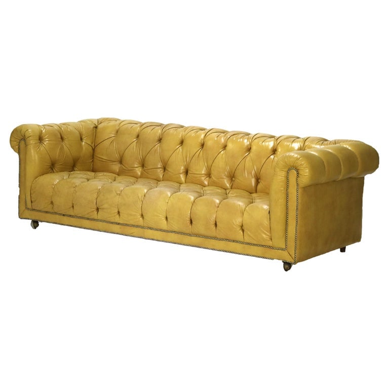Vintage Chesterfield Yellow Leather Even Arm Sofa C1950 (1 of 11)
