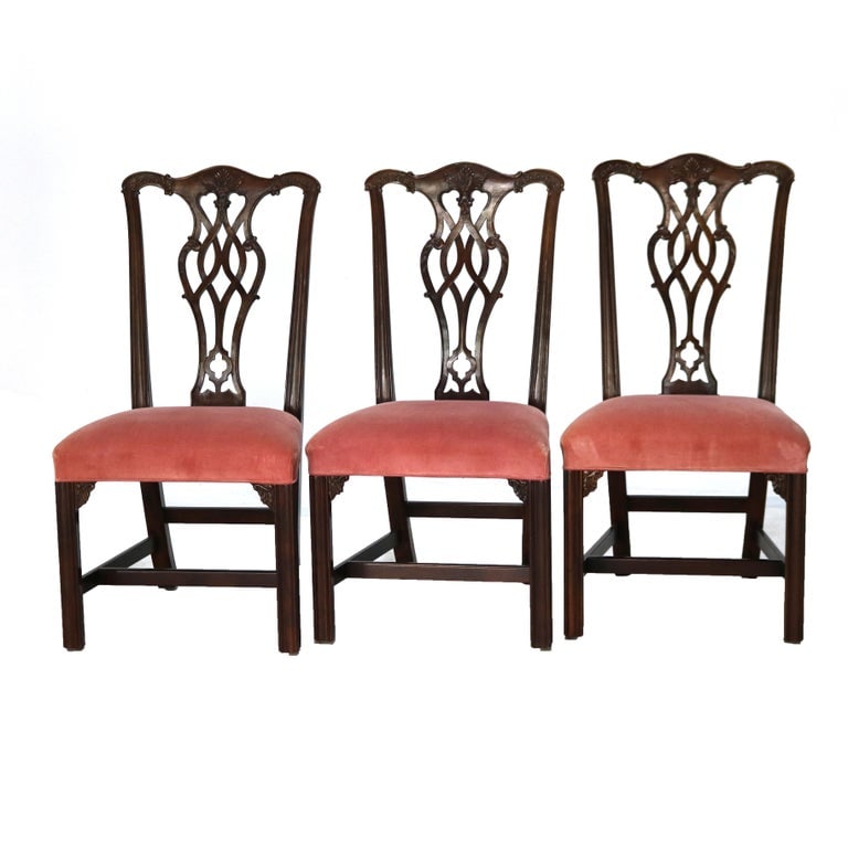 Six English Chippendale & Queen Anne Style Mahogany Dining Chairs C1940 (1 of 17)
