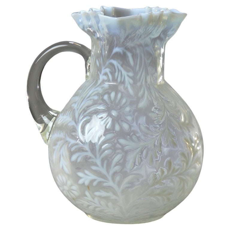 Antique Mt. Washington School Opalescent Snowflake Glass Water Pitcher c1900 (1 of 6)