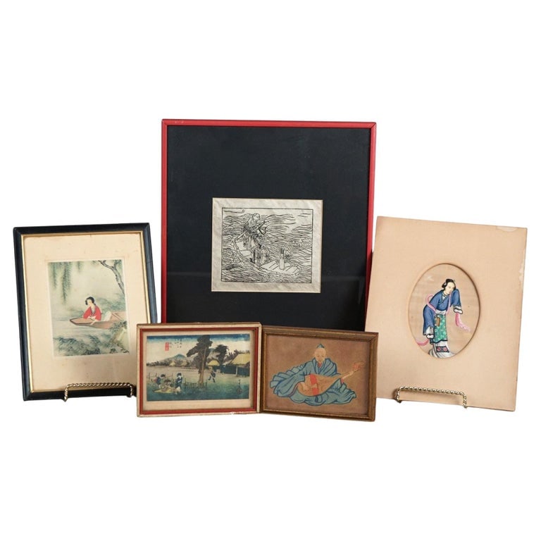 Set of Five Antique Japanese Woodblock Prints C1920 (1 of 12)