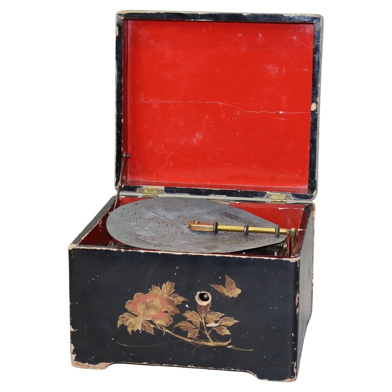 Antique Chinoiserie Decorated Ebonized Disc Music Box C1890 (1 of 11)