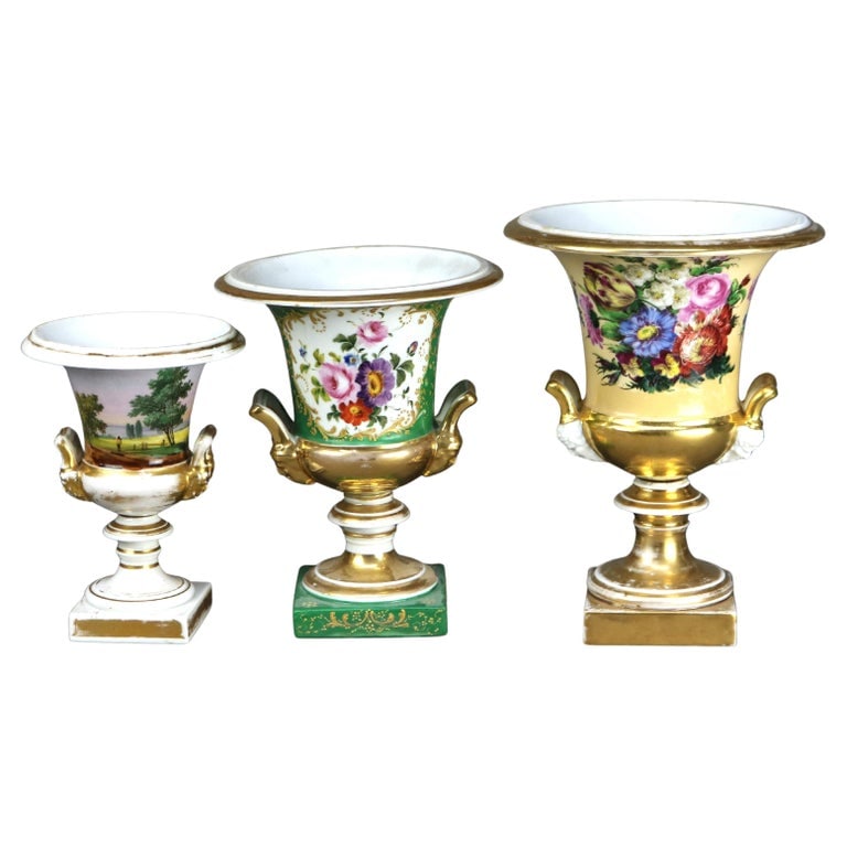 Three Antique Old Paris Porcelain Hand Painted And Gilt Urns C1880 (1 of 9)