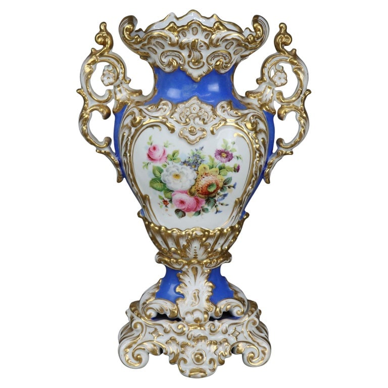 Antique Old Paris Porcelain Hand Painted & Gilt Bolted Garden Scene Urn C1890 (1 of 5)