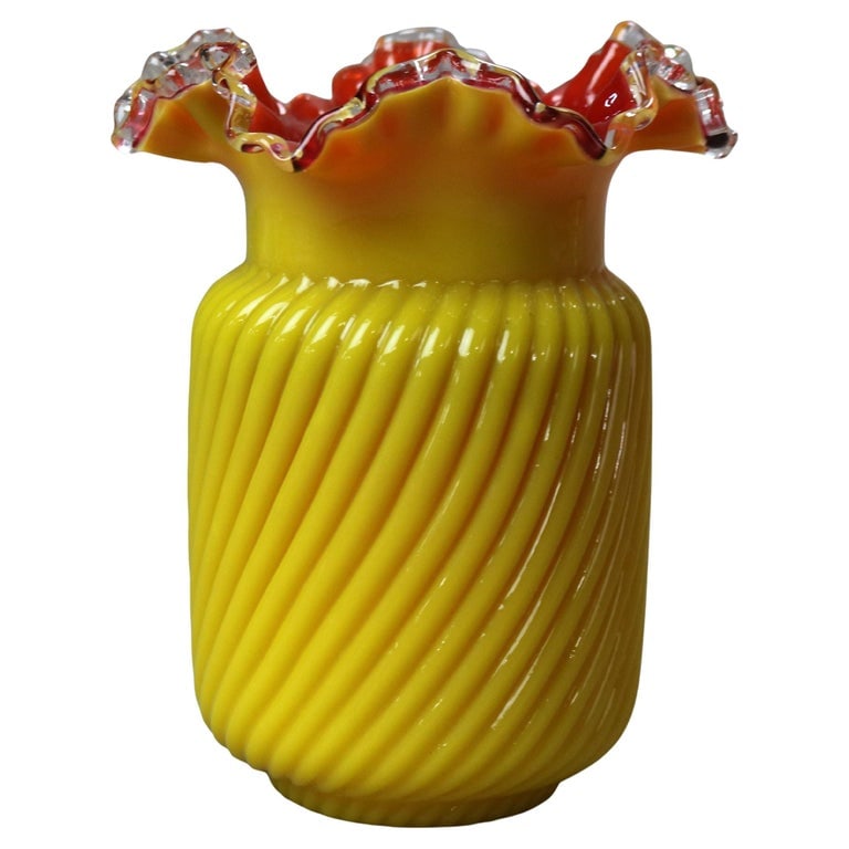 Antique Mt. Washington Mustard And Cranberry Swirled Glass Vase With Ruffle Top C1890 (1 of 5)