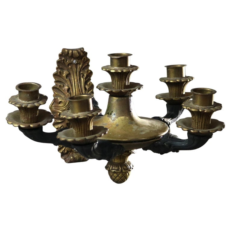 Antique Bronze and Ebonized Five Candle Wall Sconce C1920: Antique Bronze and Ebonized Five Candle Wall Sconce C1920. Measures - 6.5"H x 11"W x 12"D. *** OPTIONAL SHIPPING & DELIVERY - While onsite retrieval is always welcome at no charge, this item can be de