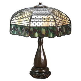 Handel Arts & Crafts Bronze Overlay Table Lamp with Painted Rose Elements c1920 (1 of 13)
