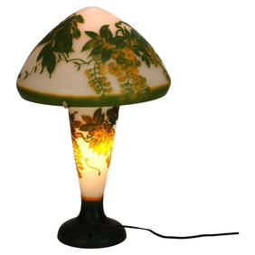Art Nouveau Galle School Cameo Cut Back Glass Mushroom Shade Table Lamp 20thC (1 of 8)