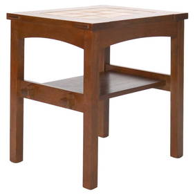 Gustav Stickley Arts & Crafts Oak Tile Top Table with Greuby School Tiles, Signed (1 of 13)