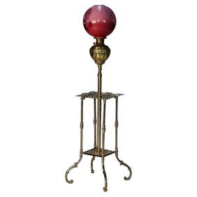 Antique Royal Bradley & Hubbard School Adjustable Brass Oil Piano Lamp C1890 (1 of 9)