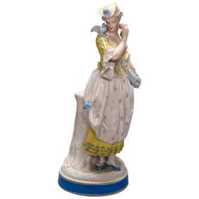 12" German Hand Painted Porcelain Maiden Figure, Manner of Meissen, c1900 (1 of 6)