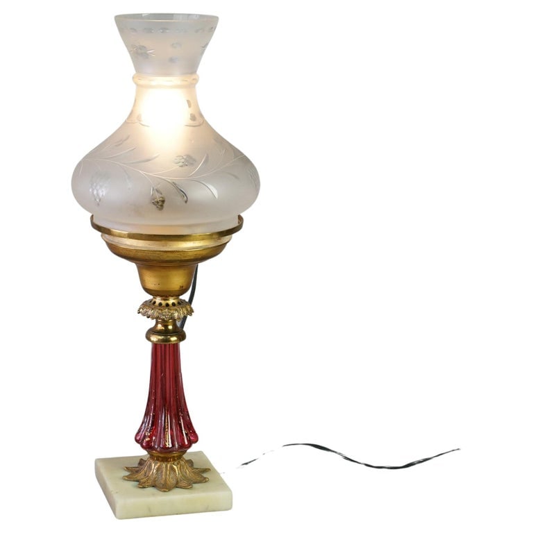 Cornelius School Gilt Brass & Cranberry Glass Solar Lamp & Cut Back Shade C1850 (1 of 7)