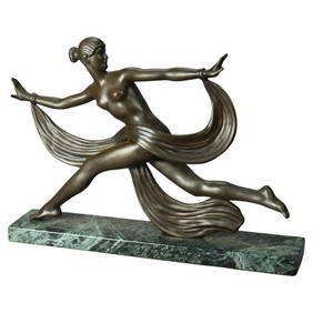 French Art Deco Sculpture Statue of a Woman on Marble Plinth, 20th C (1 of 16)