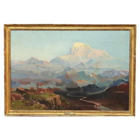 Hudson River School Oil on Canvas Painting of Mt. McKinley, Alaska C1920 (1 of 12)