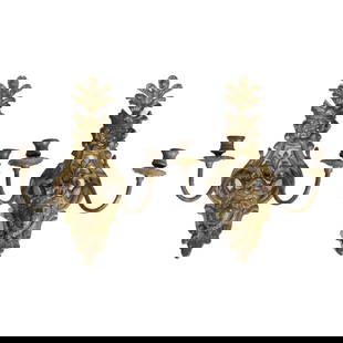 Classical French Louis XIV Style Figural Bronze Candle Sconces c1920: Pair of Antique Classical French Louis XIV Style Figural Bronze Two-Light Candle Wall Sconces C1920. 15 1/2" x 11 5/8" x 6 1/4". A pair of antique French wall sconces in the Louis XIV style, dating to