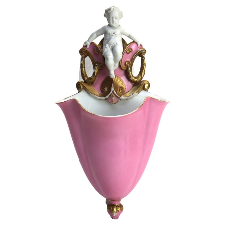 14" Old Paris Figural Cherub Porcelain Wall Pocket Signed C1880 (1 of 5)