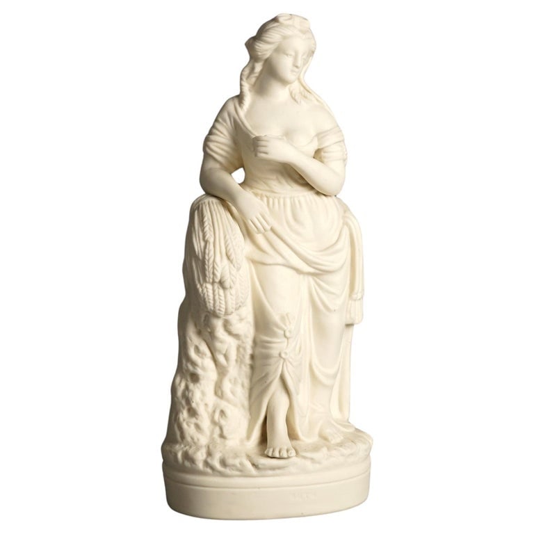 Antique Neoclassical Bisque Porcelain Figure of a Classical Woman & Grain C1850: Antique Neoclassical Bisque Porcelain Figure of a Classical Roman-Greco Woman & Grain C1850. Measures- 9.75''H x 4.25''W x 3.25''D. *** OPTIONAL SHIPPING & DELIVERY - While onsite retrieval is always
