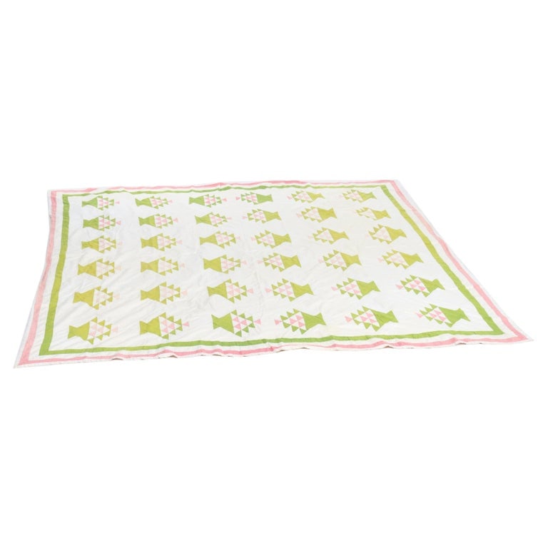 Antique Hand Sewn & Embroidered Amish Quilt, Squash Blossom Block, C1900 (1 of 14)