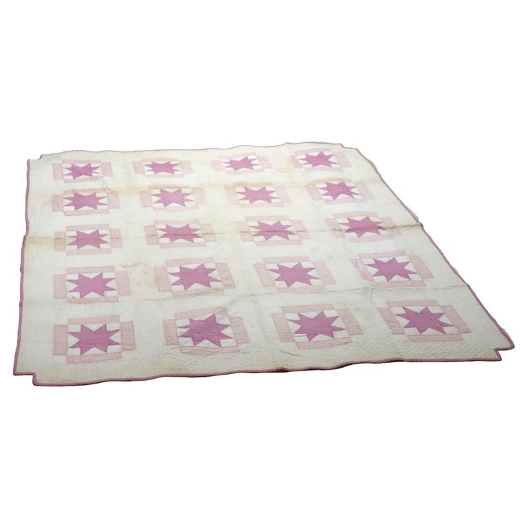 Antique Hand Sewn & Embroidered Amish Quilt, Sanderson Star, C1900 (1 of 9)