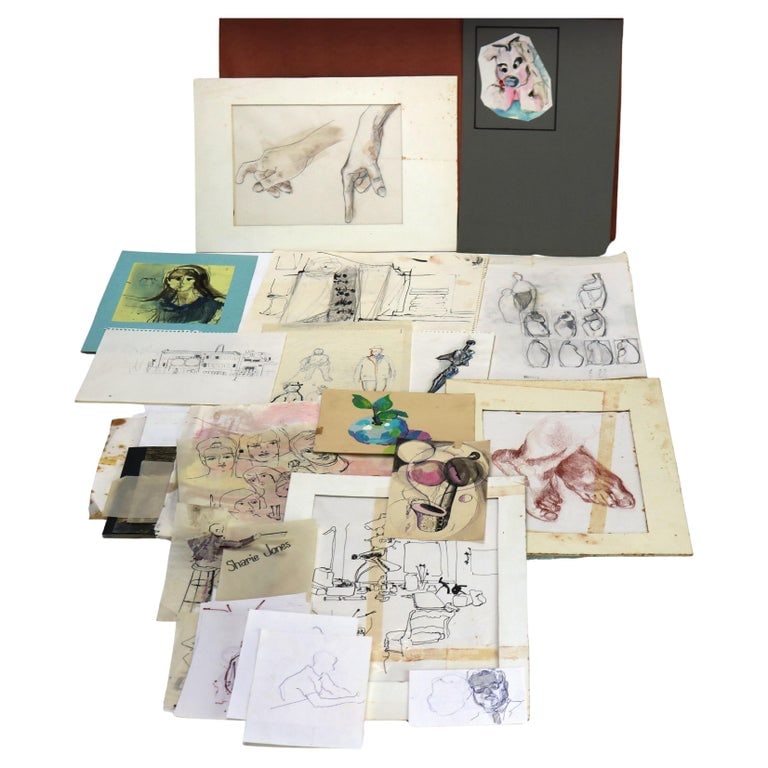 Sharie Jones Portfolio of Sketches and Paintings C1968: Sharie Jones Portfolio of Sketches and Paintings Unsigned C1968. A diverse portfolio of sketches and paintings attributed to Sharie Jones, dating circa 1968. This collection includes a variety of unsi