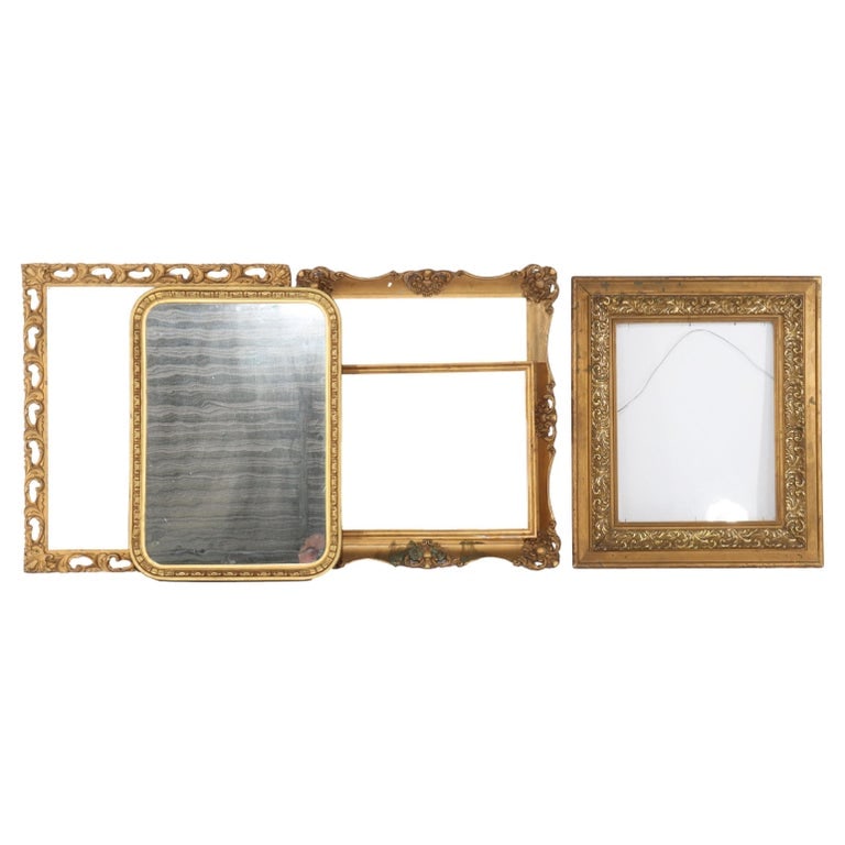 Four Antique Victorian Gilt Wood Frames (One with Mirror) c1890 (1 of 10)
