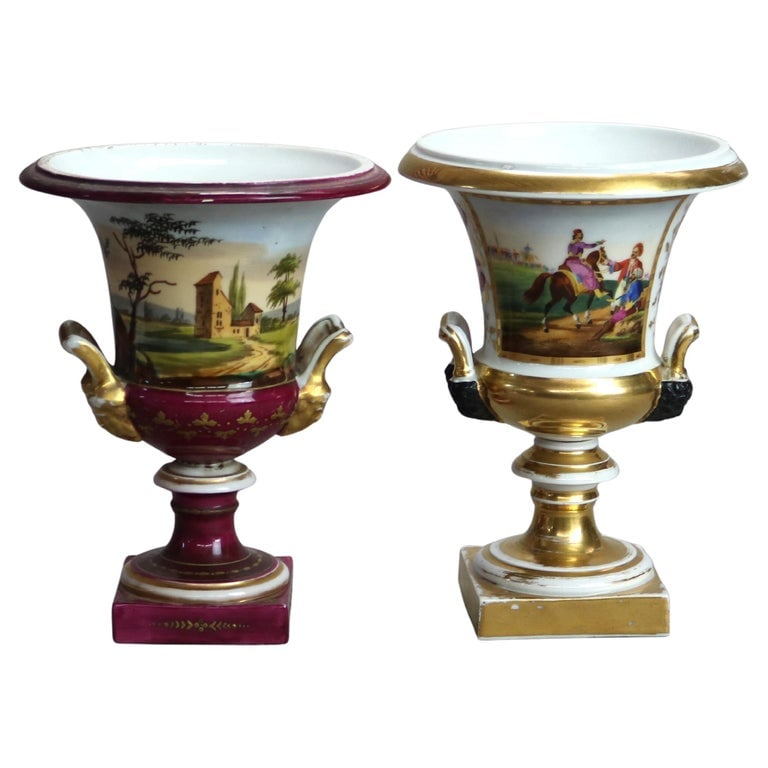 Two Antique Old Paris Porcelain Classical Hand Painted & Gilt Urns C1890 (1 of 10)
