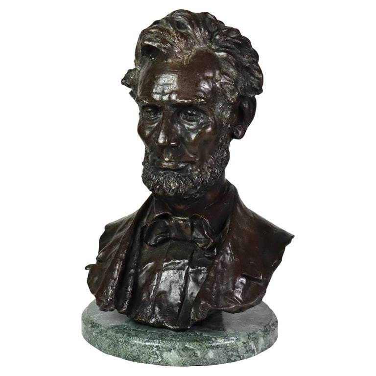 20" Cast Bronze President Lincoln Bust On Marble Base Signed By Géo E. Bissell C1910: Antique Bronze Bust Of Abraham Lincoln On Marble Base Signed By Géo E. Bissell C1910. Measures - 20 1/2" x 12 1/2" x 12 1/4". A finely crafted bronze bust of Abraham Lincoln by renowned sculptor Géo