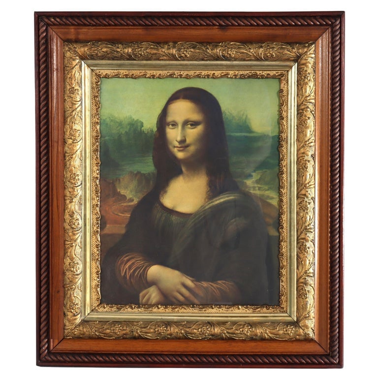 Antique Oak & Gilt Frame with Mona Lisa Print C1900: Antique Oak & Gilt Frame with Mona Lisa Print C1900. Measures - 30.75"H x 26.5"W x 2.5"D. *** OPTIONAL SHIPPING & DELIVERY - While onsite retrieval is always welcome at no charge, IN-HOUSE SHIPPING &