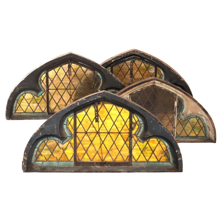 Five 55" Tiffany Studios Gothic Revival, Stained Glass Transom Windows, Phila, C1900: A Set of Five Tiffany Studios Gothic Revival Architectural Transom Windows C1900. Literature: Tiffany Census: Hickman Temple AME Church, Philadelphia, Pennsylvania. Measures - 29 1/4" x 55 3/8" x 6".