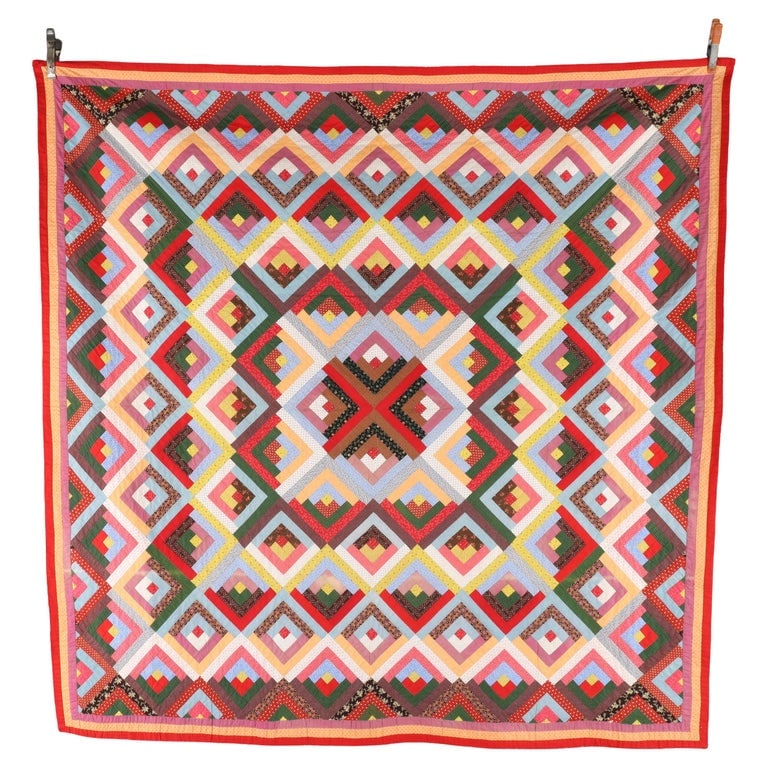 Victorian Quilt Lancaster Cny, PA, Log Cabin on Square Pattern, c1890 (1 of 7)
