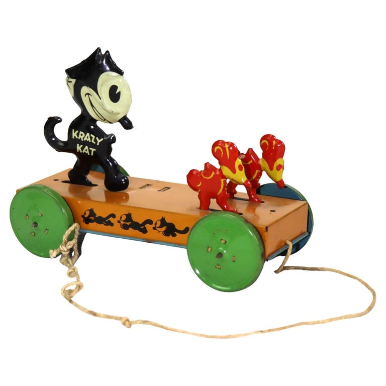 1930's Krazy Kat Enameled Metal Pull Toy (1 of 7)