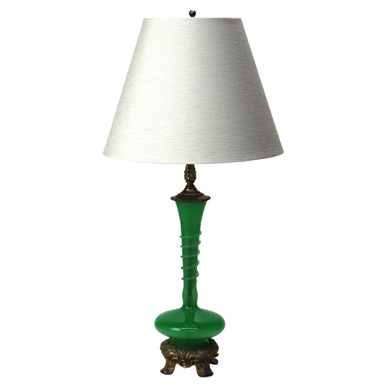 Steuben Jade Green Glass & Bronze Lamp Base With Applied Glass Threading (1 of 14)
