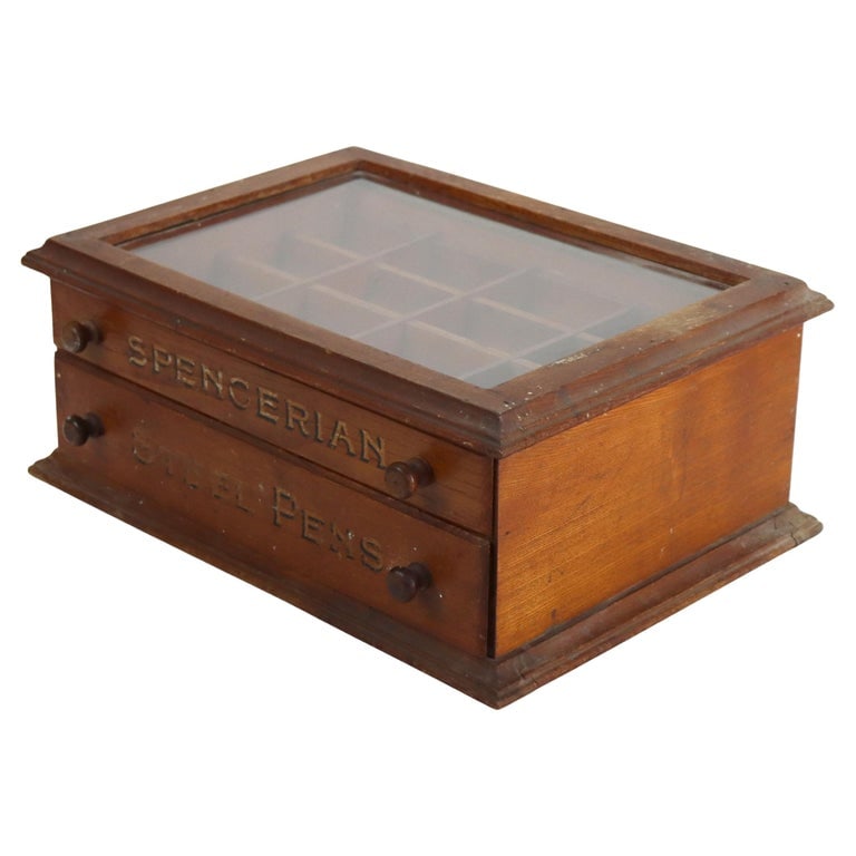 Spencerian Steel Pens Wood & Glass Country Store Advertising Display Box c1900 (1 of 8)