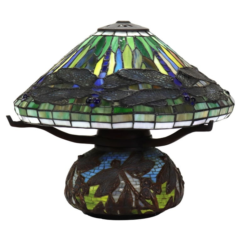 Tiffany Style Leaded Glass Table Lamp with Dragonfly Pattern 20thC (1 of 11)