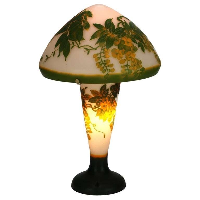 Art Nouveau Galle School Cameo Cut Back Glass Mushroom Shade Table Lamp 20thC (1 of 8)
