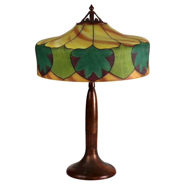 Arts & Crafts Handel Reverse Painted Stylized Foliage Table Lamp c1920 (1 of 8)